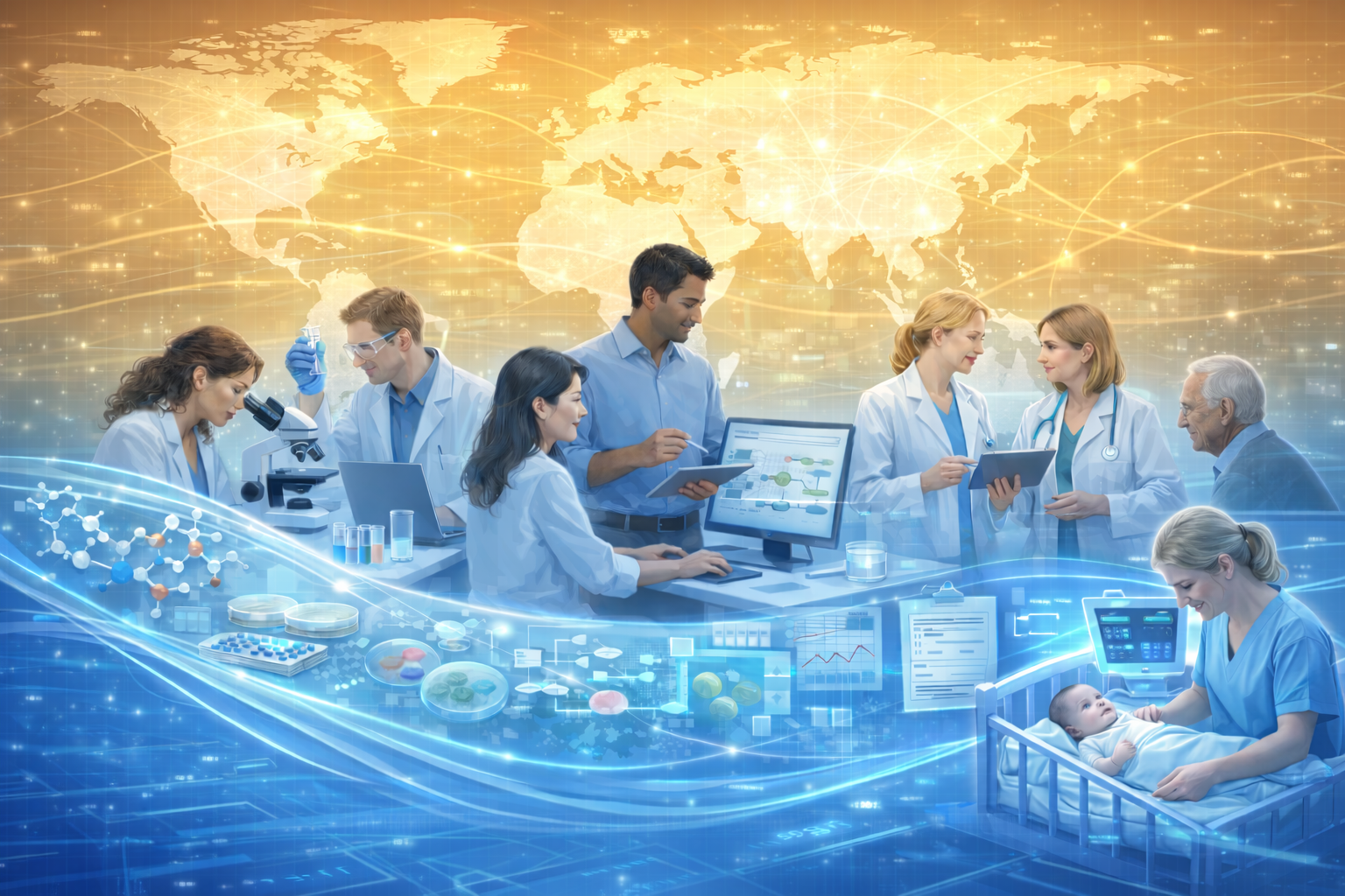 AI-assisted collaborative research showing data integration and team collaboration